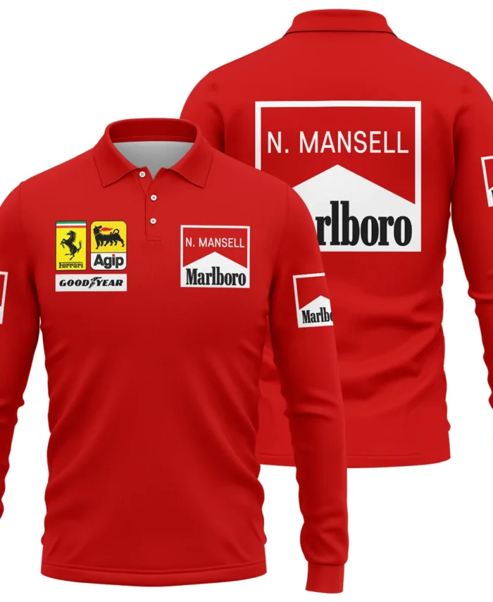 1990 Nigel Mansell Racing Suit Ferrari F1 Long Polo Shirt BLNM29725A5LPL