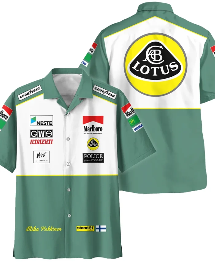 1991 Mika Hakkinen Racing Suit Lotus F1 Hawaiian Shirt BLVAMH271025A2HW