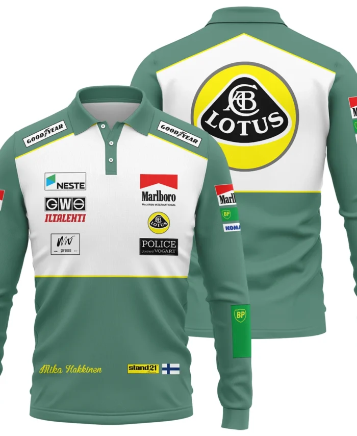 1991 Mika Hakkinen Racing Suit Lotus F1 Long Polo Shirt BLVAMH271025A2LPL