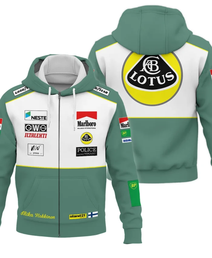 1991 Mika Hakkinen Racing Suit Lotus F1 Zipper Hoodie BLVAMH271025A2ZHD