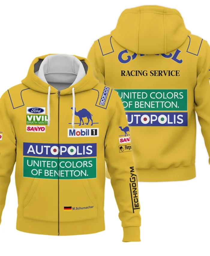 1992 Michael Schumacher Race Suit Benetton F1 Zipper Hoodie BLVAMC020925A3ZHD