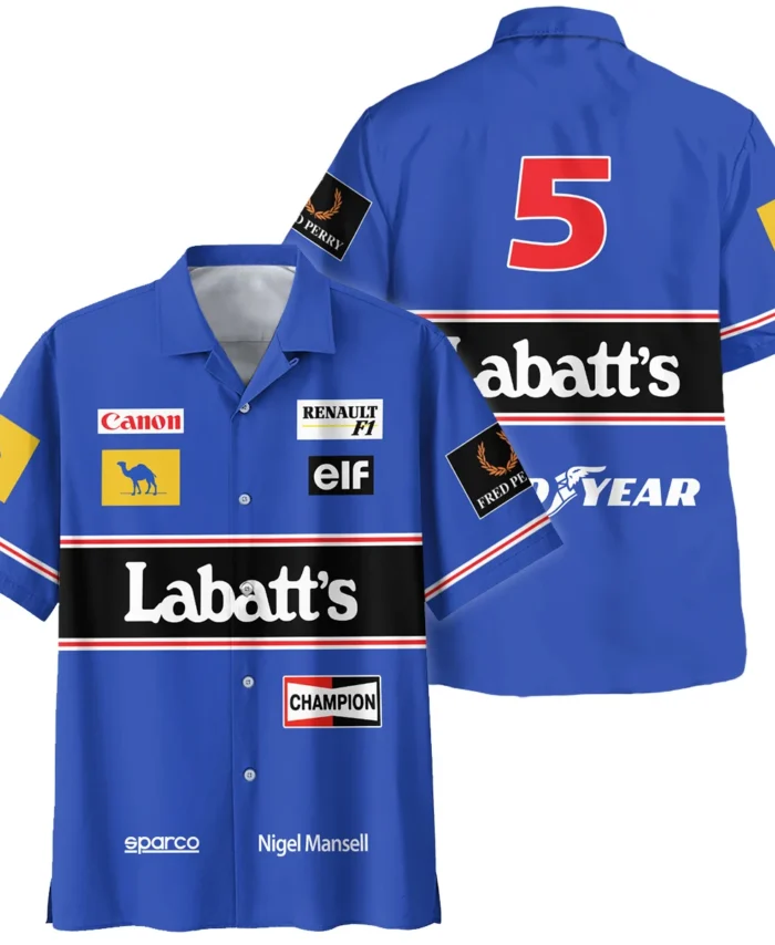 1992 Nigel Mansell Racing Suit Williams F1 Hawaiian Shirt BLNM29725A1HW