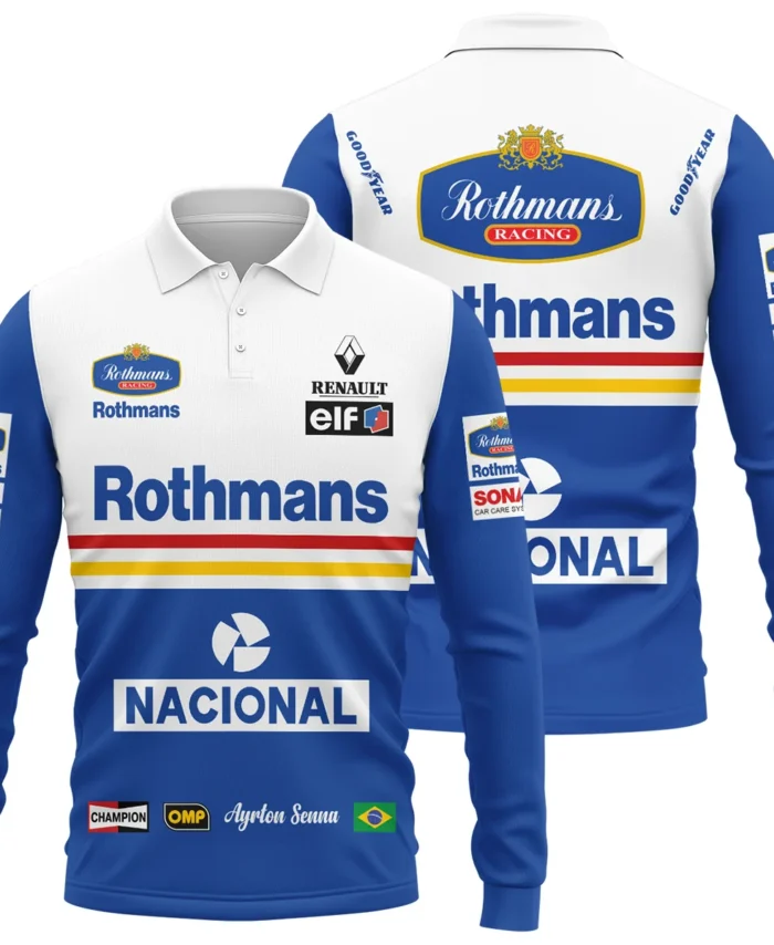1994 Ayrton Senna Rothmans Williams Renault F1 Racing Team Long Polo Shirt BL3725A6LPL
