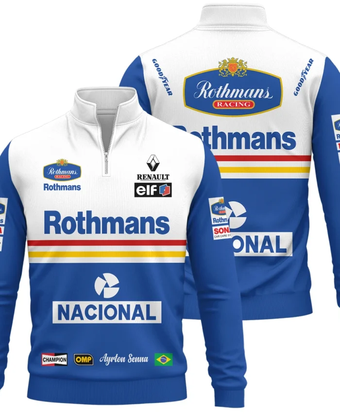 1994 Ayrton Senna Rothmans Williams Renault F1 Racing Team Quarter-Zip Sweatshirt BL3725A6QZS