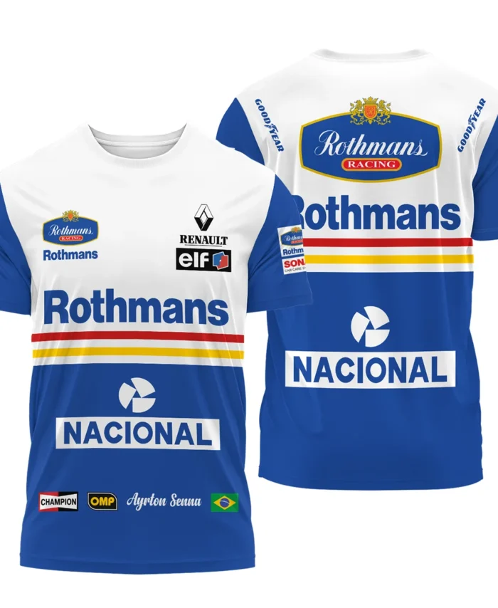 1994 Ayrton Senna Rothmans Williams Renault F1 Racing Team T-Shirt BL3725A6TS