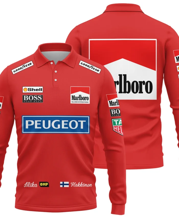 1994 Mika Hakkinen Racing Suit McLaren F1 Long Polo Shirt BLVAMH271025A1LPL