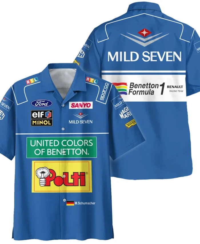 1994 WDC Michael Schumacher Race Suit Benetton F1 Hawaiian Shirt BLVAMC020925A4HW