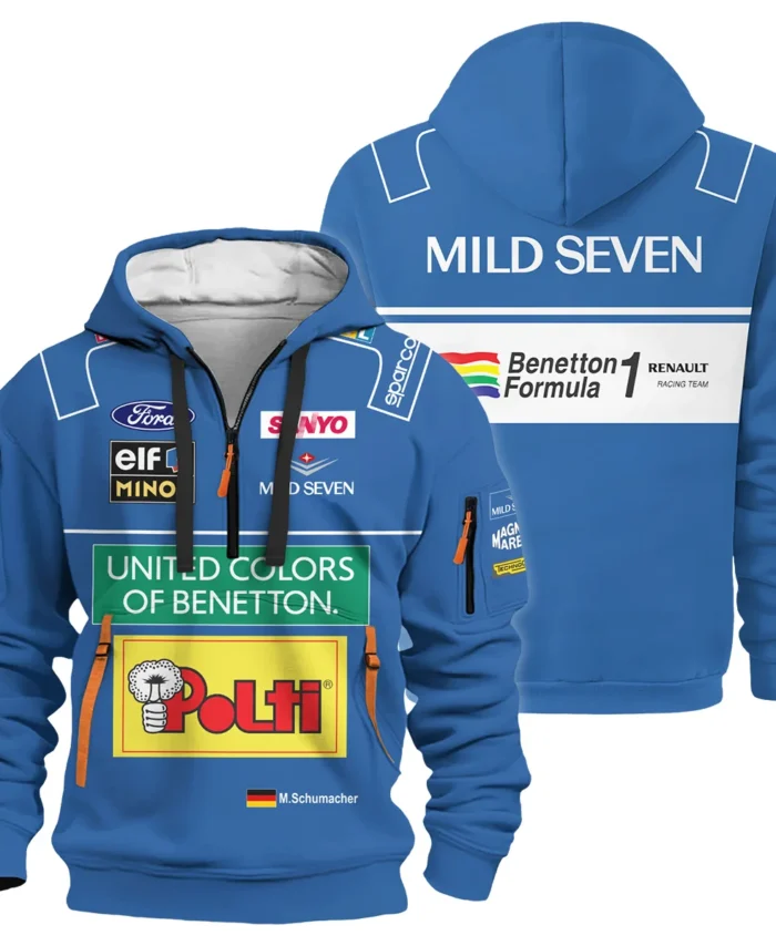 1994 WDC Michael Schumacher Race Suit Benetton F1 Hoodie Half Zip BLVAMC020925A4HDF