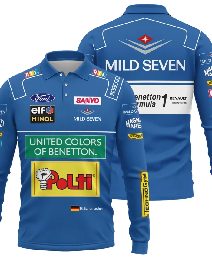 1994 WDC Michael Schumacher Race Suit Benetton F1 Long Polo Shirt BLVAMC020925A4LPL