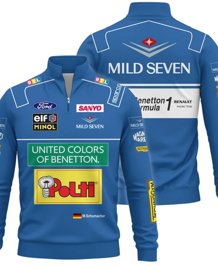 1994 WDC Michael Schumacher Race Suit Benetton F1 Quarter-Zip Sweatshirt BLVAMC020925A4QZS