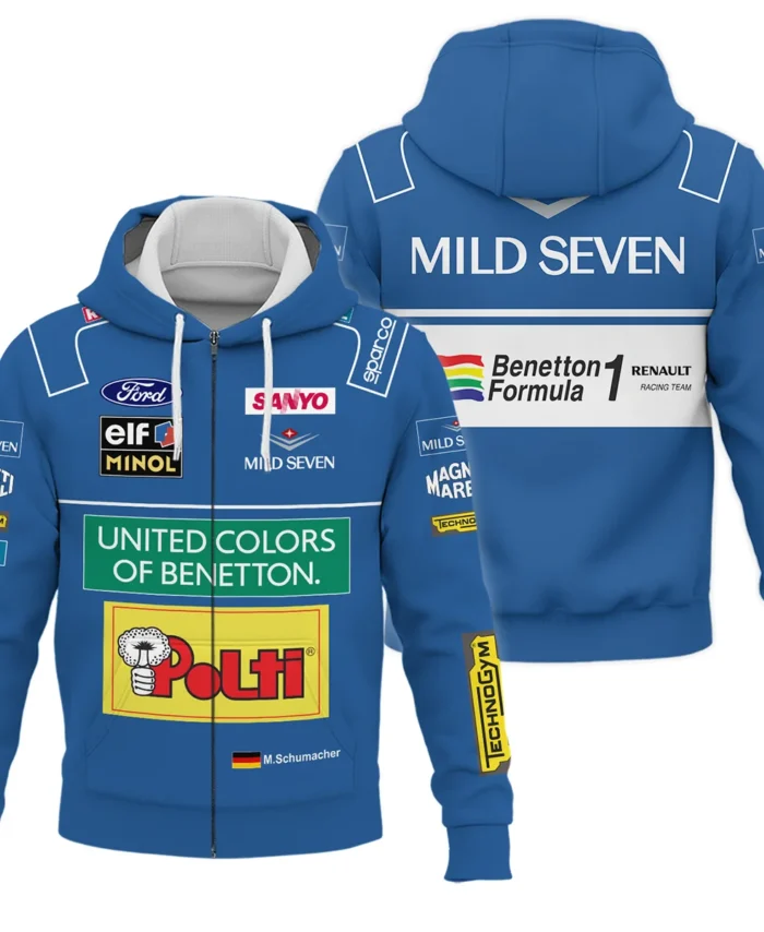 1994 WDC Michael Schumacher Race Suit Benetton F1 Zipper Hoodie BLVAMC020925A4ZHD