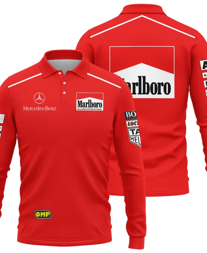 1995 Mika Hakkinen Racing Suit McLaren F1 Long Polo Shirt BLVAMH271025A3LPL