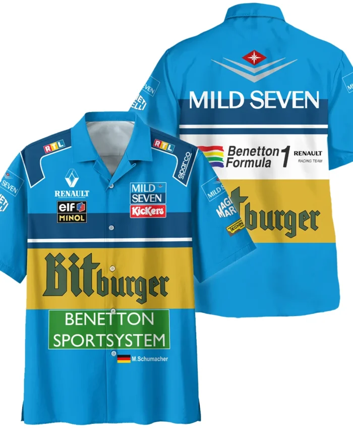 1995 WDC Michael Schumacher Race Suit Benetton F1 Hawaiian Shirt BLVAMC020925A1HW