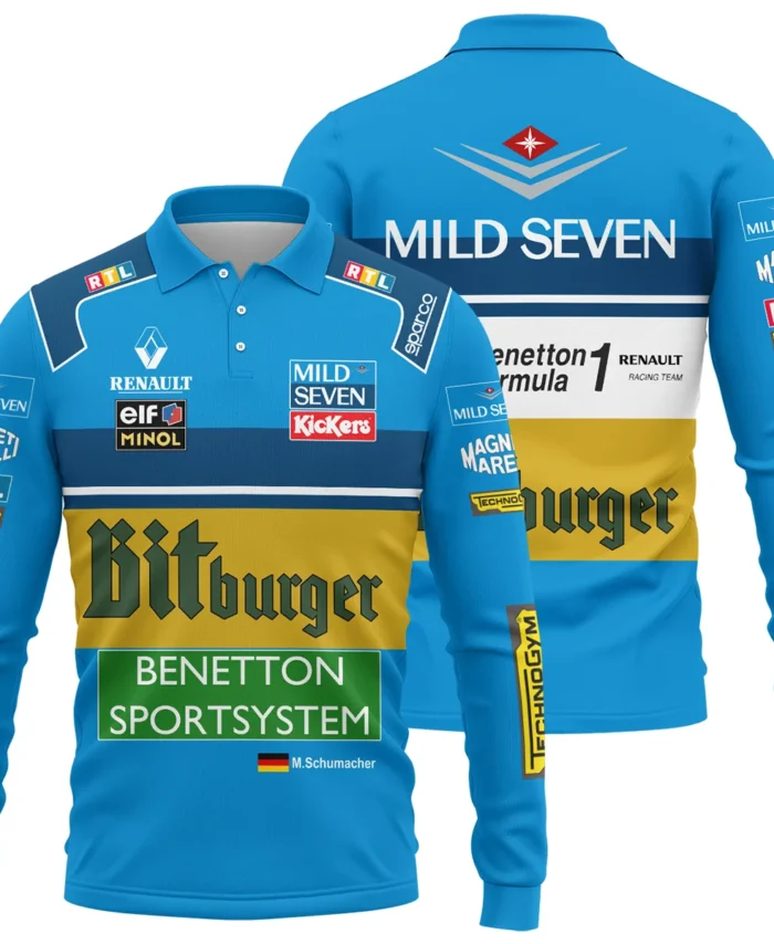 1995 WDC Michael Schumacher Race Suit Benetton F1 Long Polo Shirt BLVAMC020925A1LPL