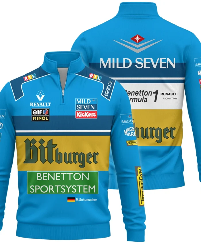 1995 WDC Michael Schumacher Race Suit Benetton F1 Quarter-Zip Sweatshirt BLVAMC020925A1QZS