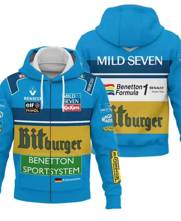 1995 WDC Michael Schumacher Race Suit Benetton F1 Zipper Hoodie BLVAMC020925A1ZHD