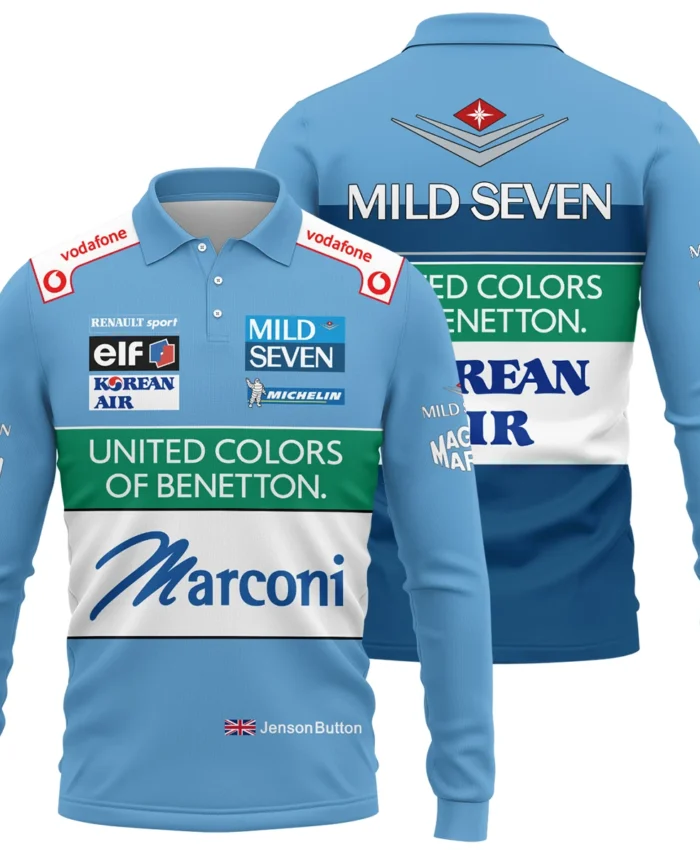 2001 Jenson Button Racing Suit Benetton F1 Long Polo Shirt BLVAJB010925A2LPL