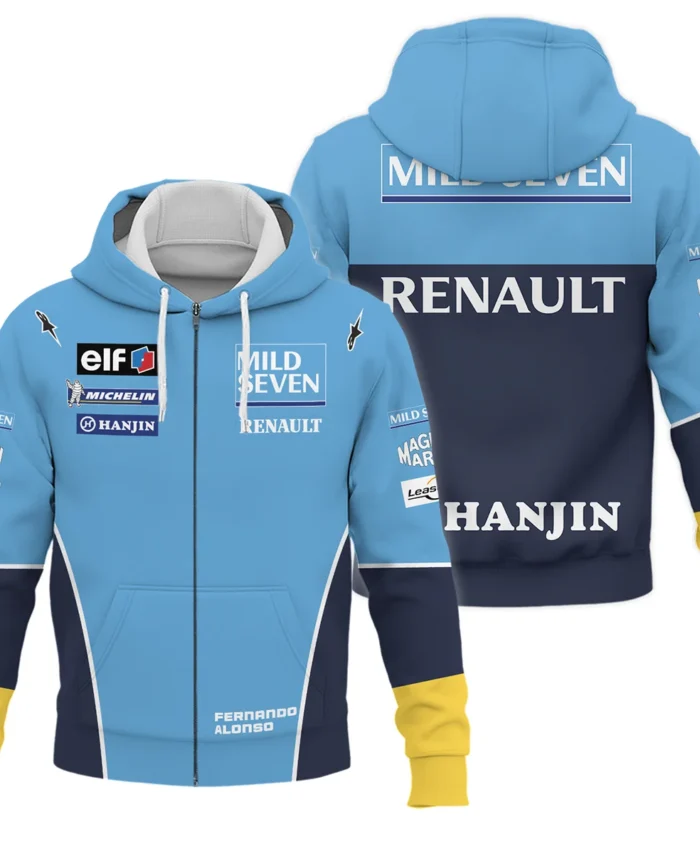 2003 Fernando Alonso Racing Suit Renault F1 Zipper Hoodie BLVAFA030925A7ZHD