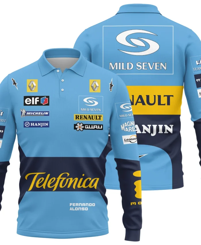 2004 Fernando Alonso Racing Suit Renault F1 Long Polo Shirt BLVAFA030925A6LPL