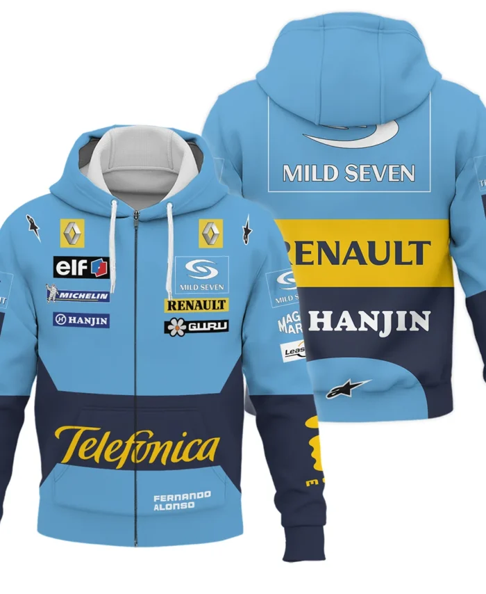 2004 Fernando Alonso Racing Suit Renault F1 Zipper Hoodie BLVAFA030925A6ZHD