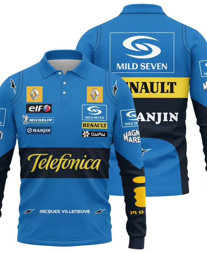 2004 Jacques Villeneuve Racing Suit Renault F1 Long Polo Shirt BLJV10825A6LPL