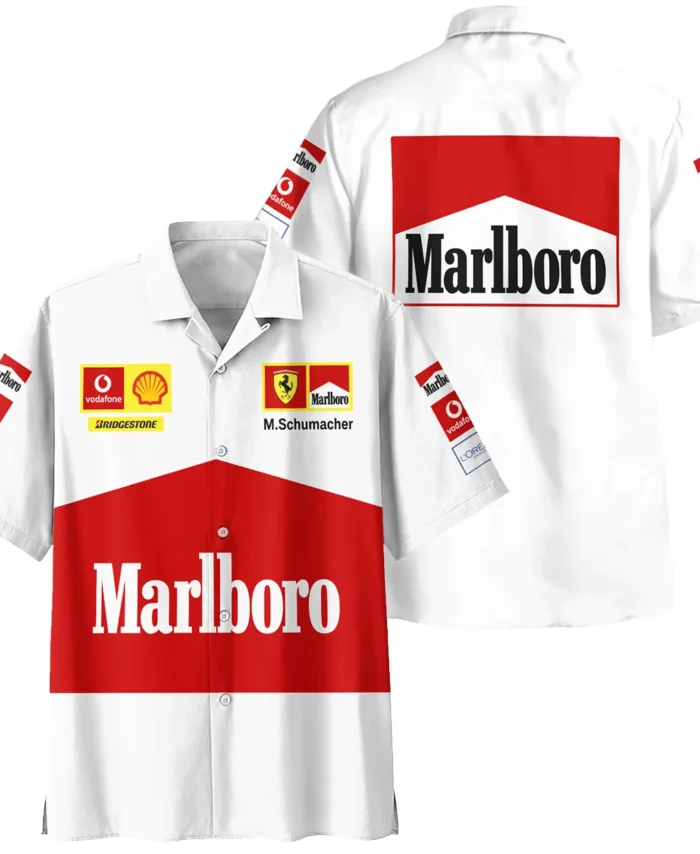 2004 White Version Michael Schumacher Race Suit Ferrari F1 Hawaiian Shirt BLVAMC020925A10HW
