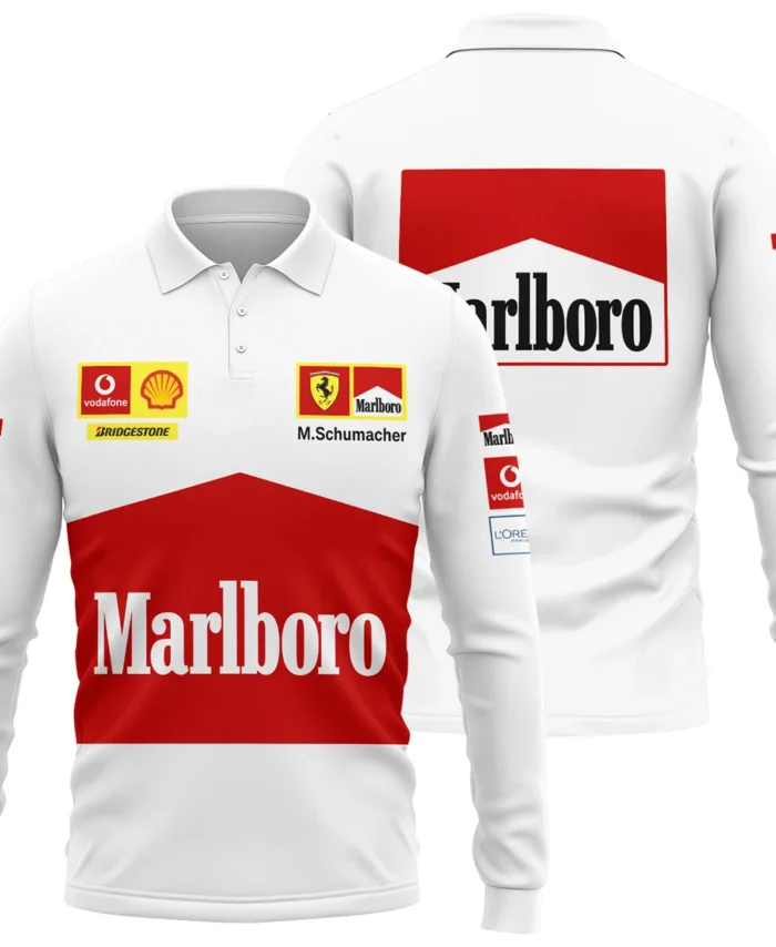 2004 White Version Michael Schumacher Race Suit Ferrari F1 Long Polo Shirt BLVAMC020925A10LPL