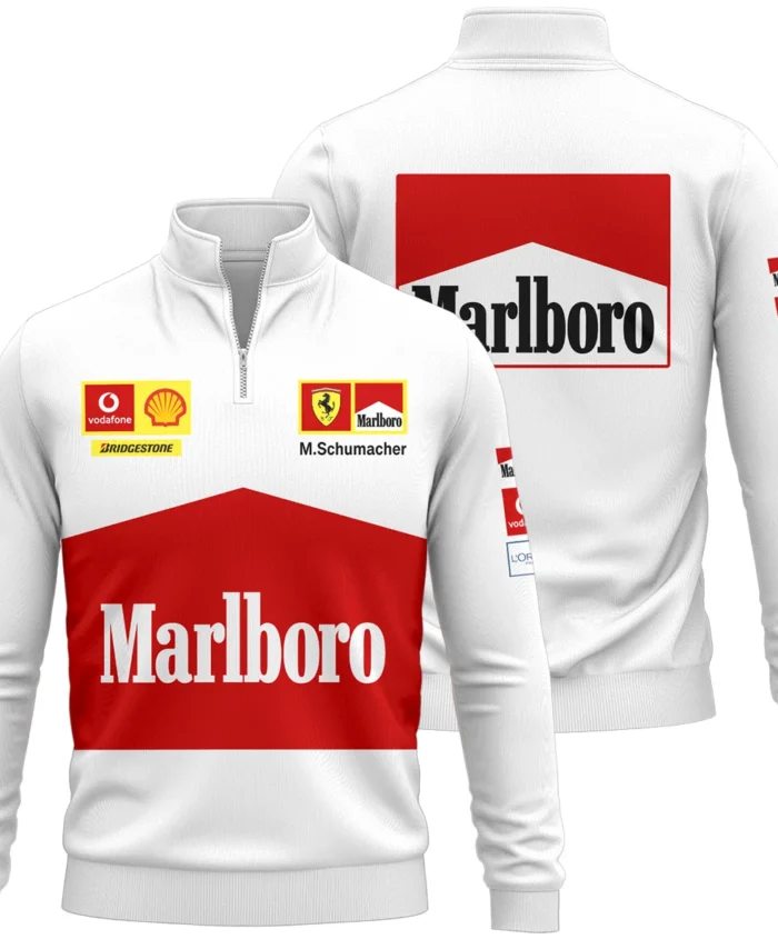 2004 White Version Michael Schumacher Race Suit Ferrari F1 Quarter-Zip Sweatshirt BLVAMC020925A10QZS