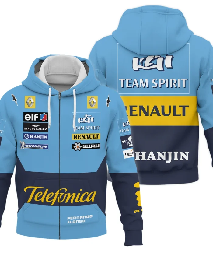 2005 Fernando Alonso Racing Suit Renault F1 Zipper Hoodie BLVAFA030925A5ZHD