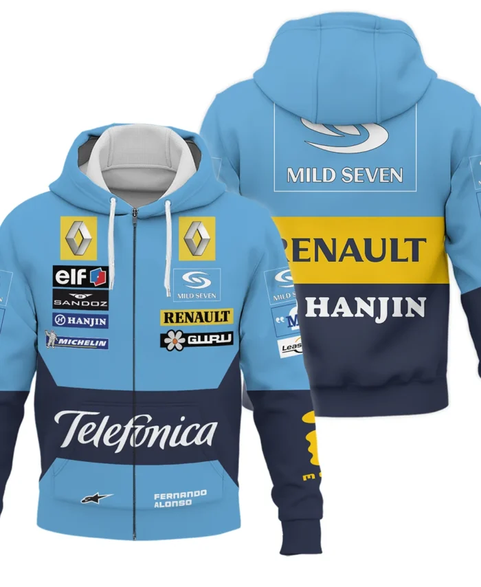 2006 Fernando Alonso Racing Suit Renault F1 Zipper Hoodie BLVAFA030925A4ZHD