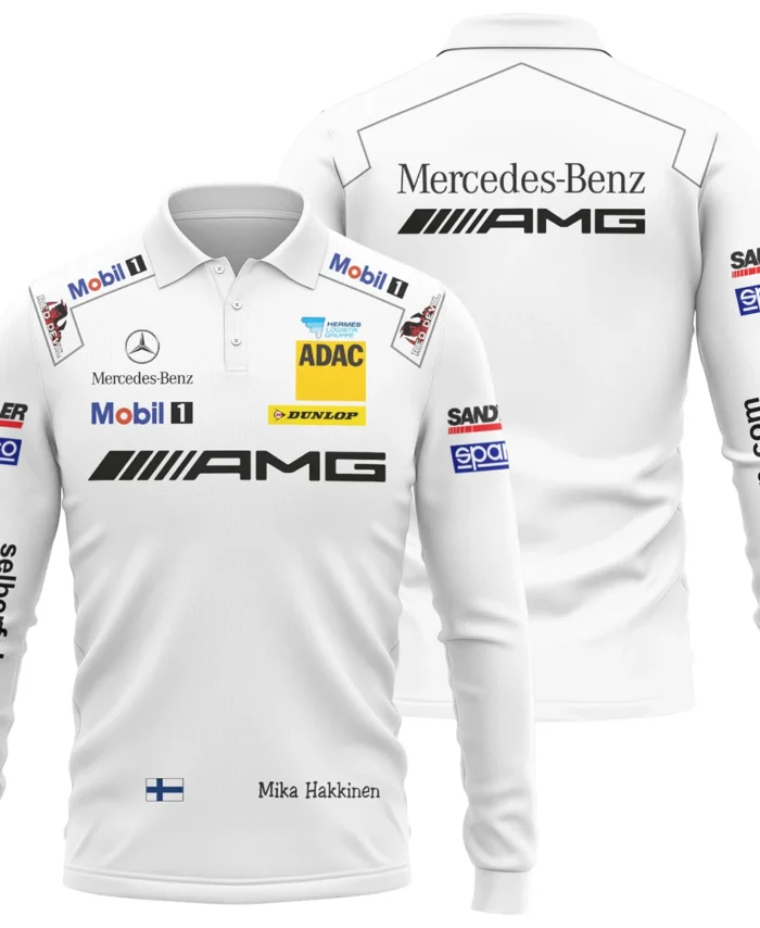2007 Mika Hakkinen Racing Suit Mercedes Long Polo Shirt BLVAMH271025A5LPL