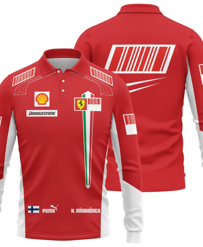 2007 WDC Kimi Raikkonen Racing Suit Ferrari Long Polo Shirt BLVAKR191125A10LPL