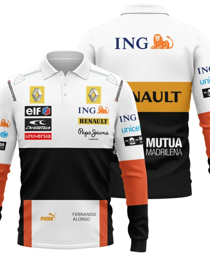 2008 Fernando Alonso Racing Suit Renault F1 Long Polo Shirt BLVAFA030925A8LPL