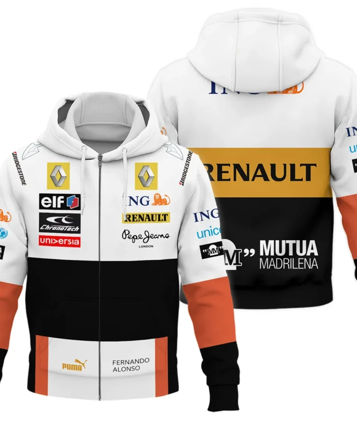 2008 Fernando Alonso Racing Suit Renault F1 Zipper Hoodie BLVAFA030925A8ZHD