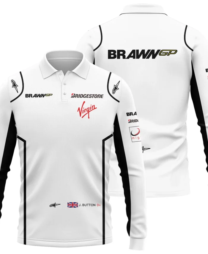 2009 Jenson Button Racing Suit Brawn GP F1 Long Polo Shirt BLVAJB010925A5LPL