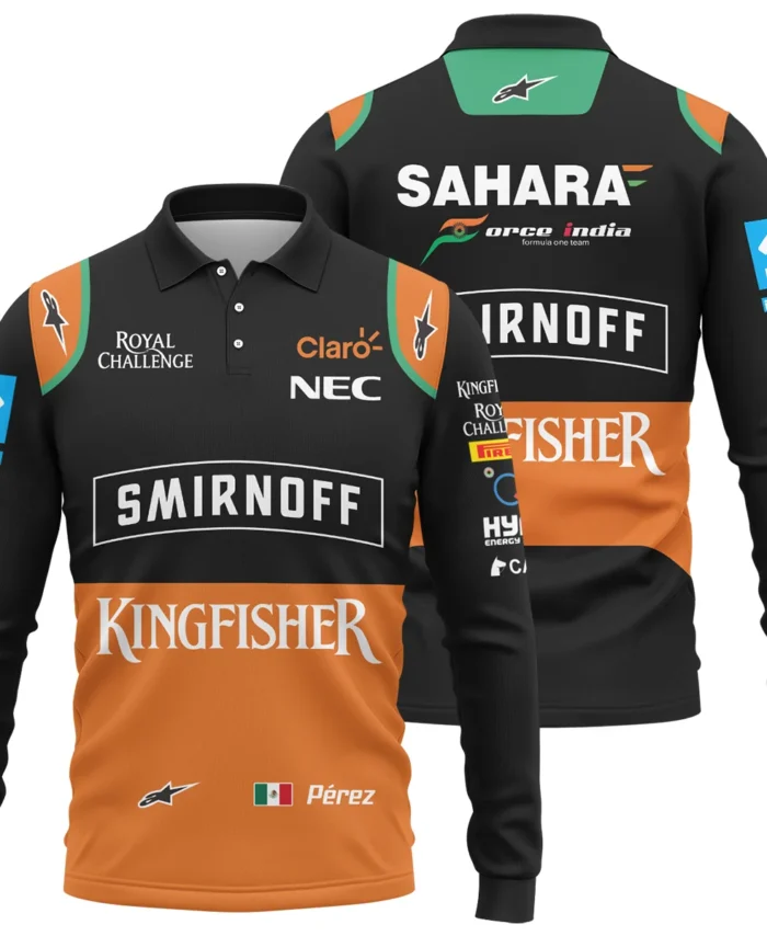 2015 Sergio Perez Racing Suit Force India F1 Long Polo Shirt BLVASP170925A7LPL