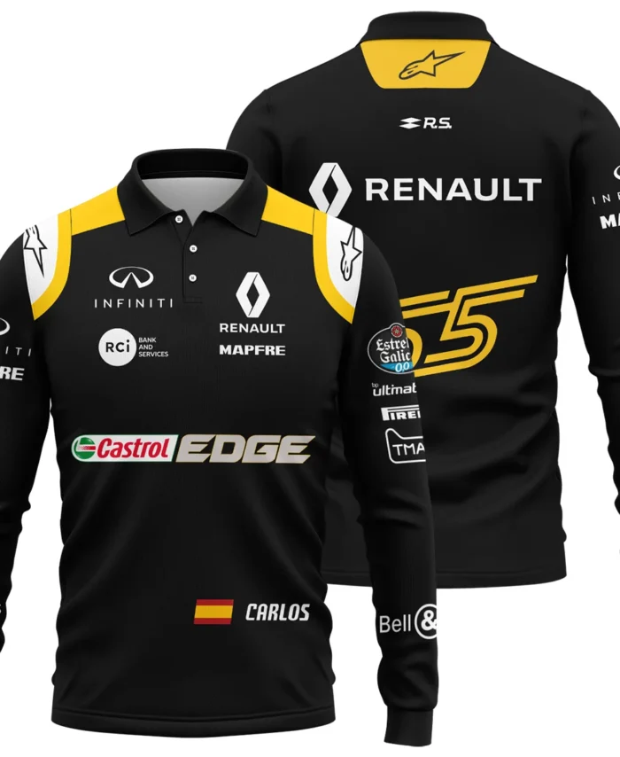 2018 Carlos Sainz Racing Suit Renault F1 Long Polo Shirt BLVACS190825A1LPL