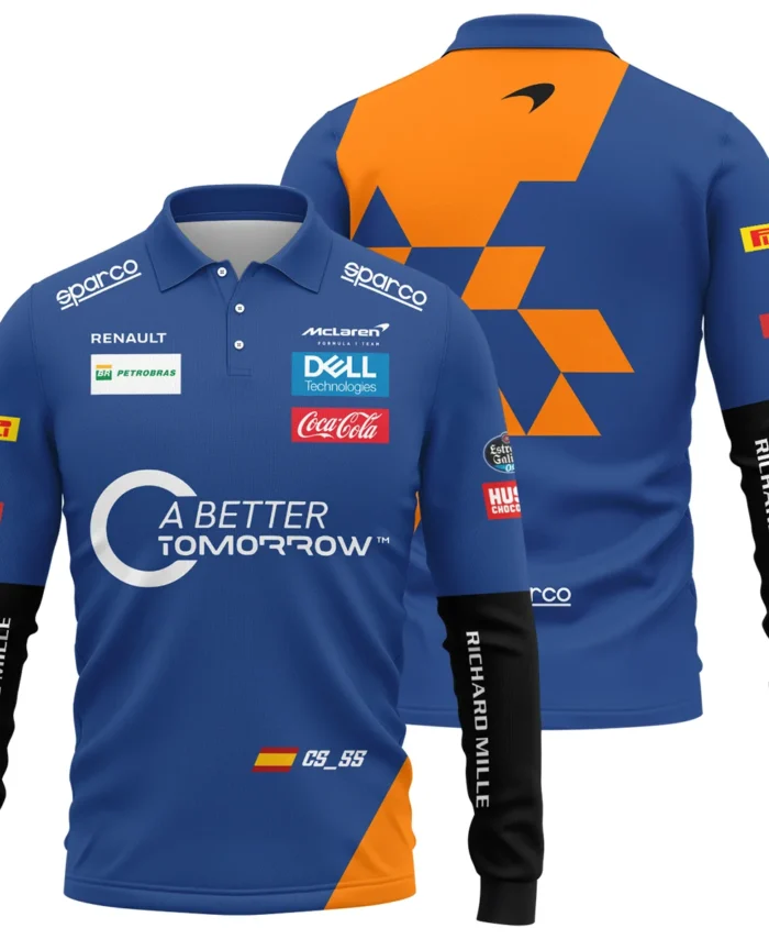 2019 China GP Carlos Sainz Racing Suit McLaren F1 Long Polo Shirt BLVACS190825A14LPL