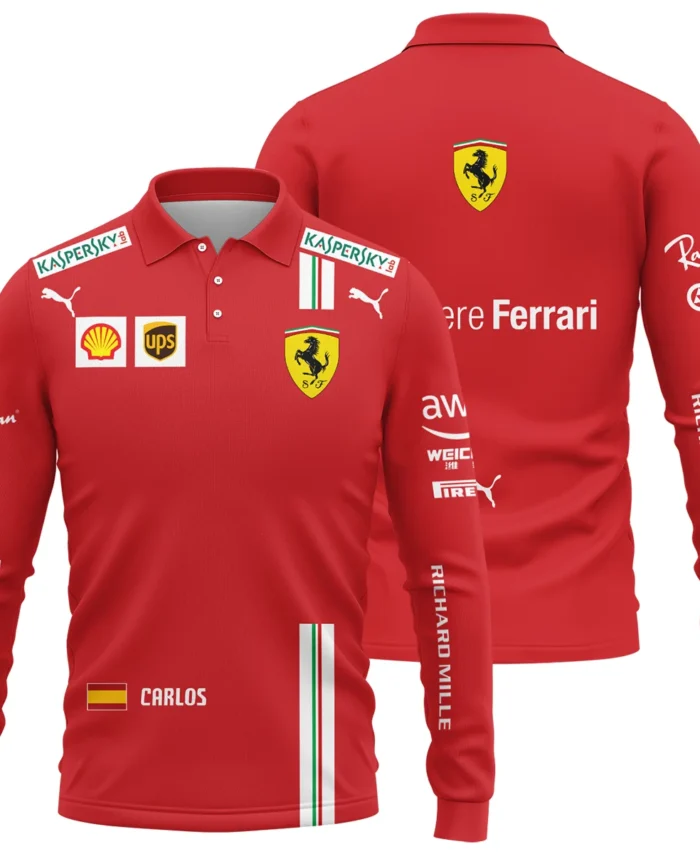 2021 Carlos Sainz Racing Suit Ferrari F1 Long Polo Shirt BLVACS190825A3LPL