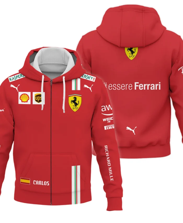 2021 Carlos Sainz Racing Suit Ferrari F1 Zipper Hoodie BLVACS190825A3ZHD