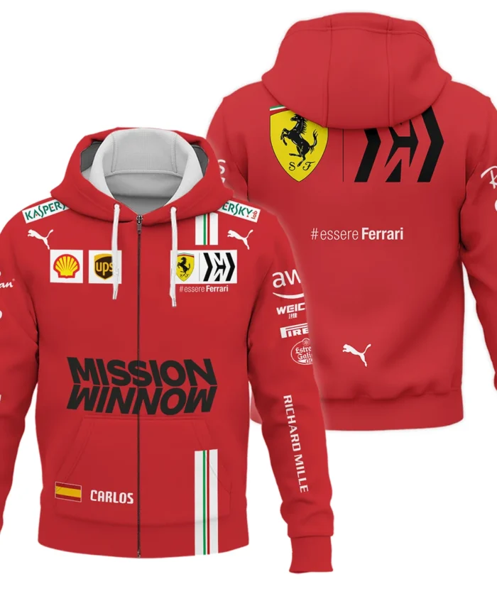 2021 Carlos Sainz Racing Suit Ferrari F1 Zipper Hoodie BLVACS190825A7ZHD