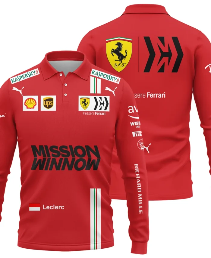2021 Charles Leclerc Racing Suit Ferrari F1 Long Polo Shirt BLVACL190825A8LPL