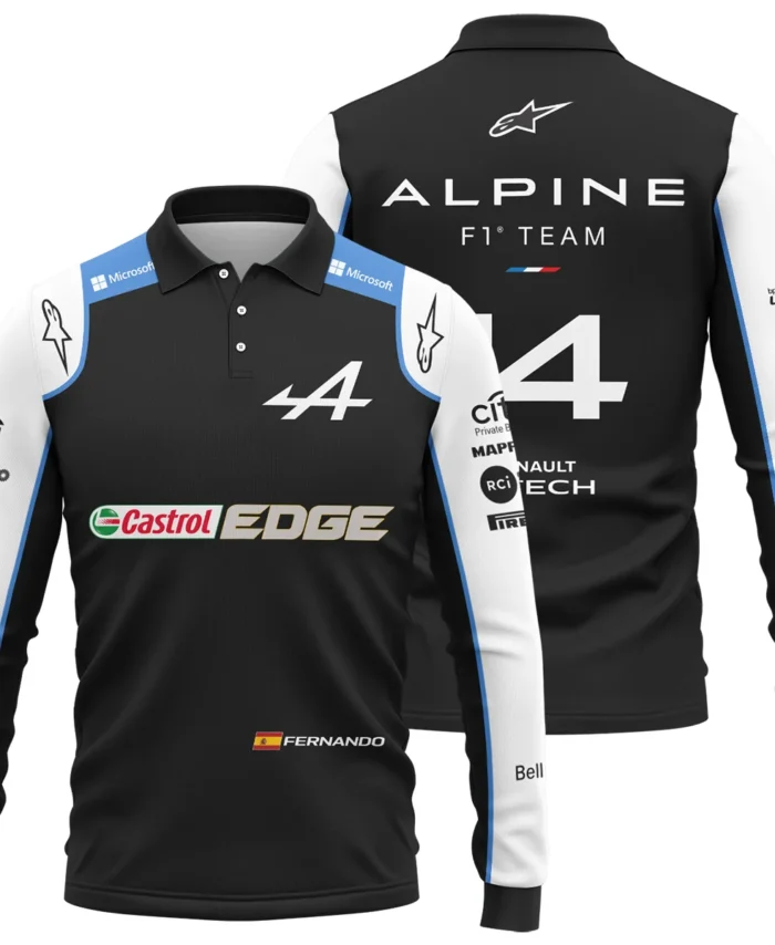 2021 Fernando Alonso Racing Suit Alpine F1 Long Polo Shirt BLVAFA030925A9LPL