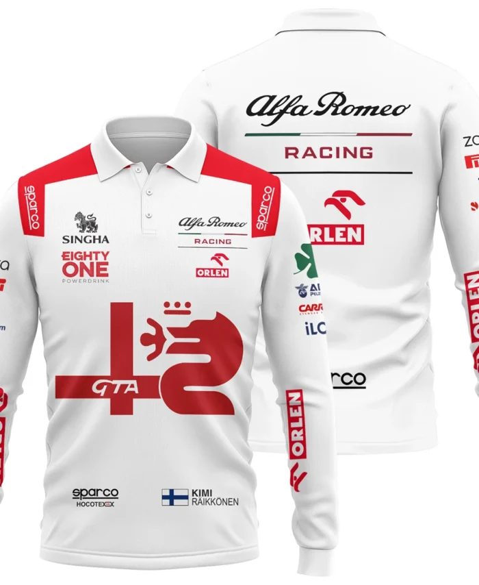 2021 Kimi Raikkonen Racing Suit Alfa Romeo F1 Long Polo Shirt BLVAKR191125A8LPL