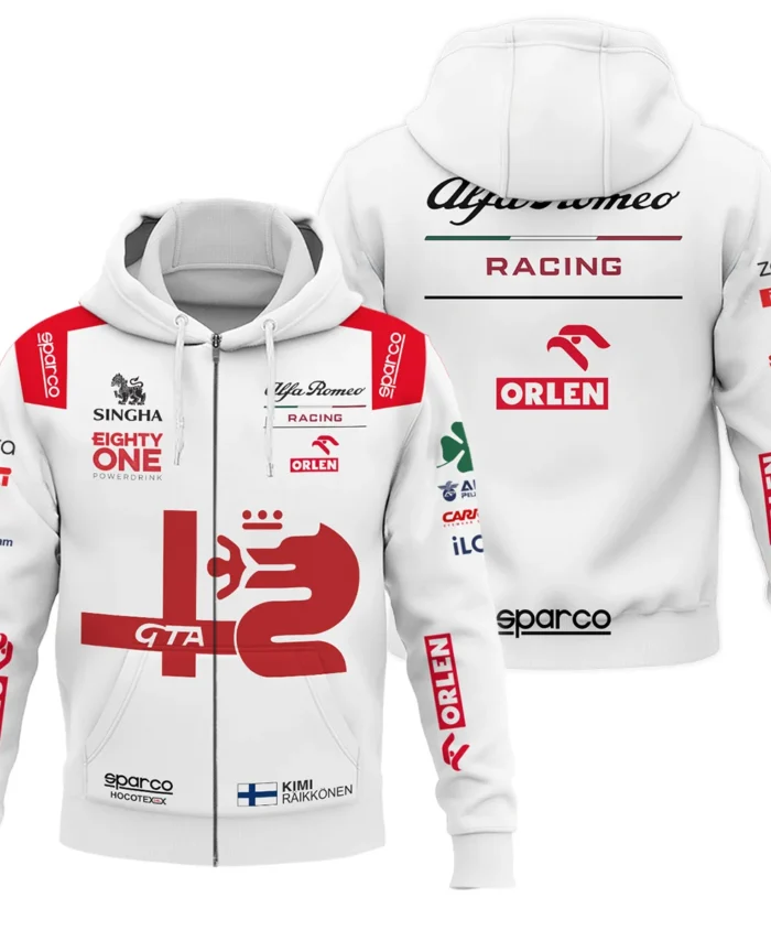 2021 Kimi Raikkonen Racing Suit Alfa Romeo F1 Zipper Hoodie BLVAKR191125A8ZHD
