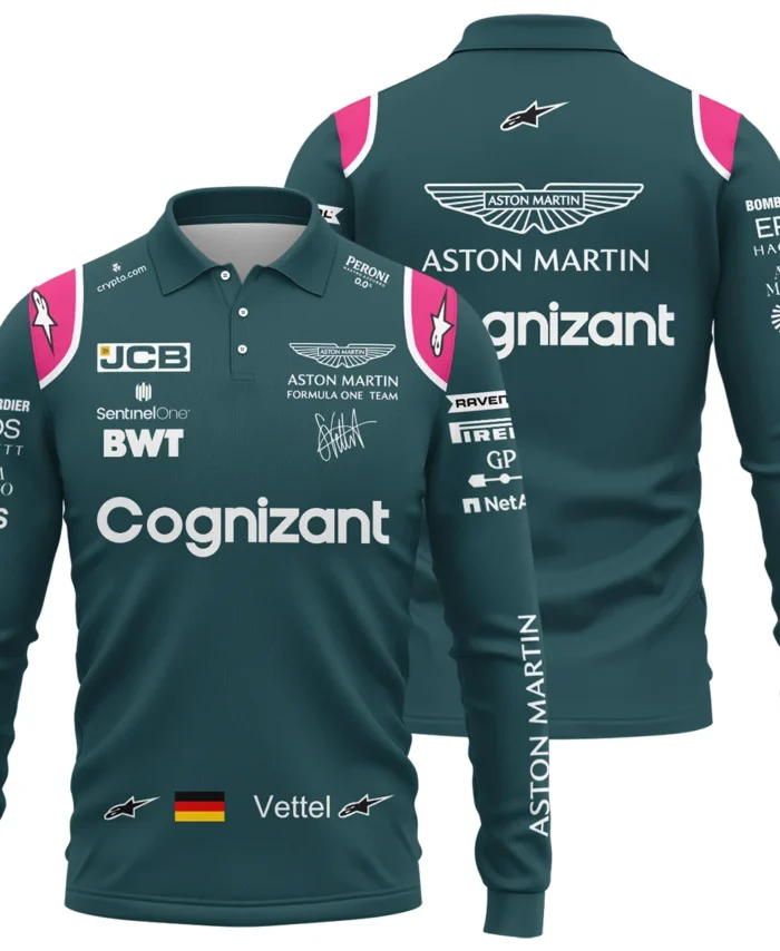 2021 Sebastian Vettel Racing Suit Aston Martin F1 Long Polo Shirt BLVASV110925A2LPL