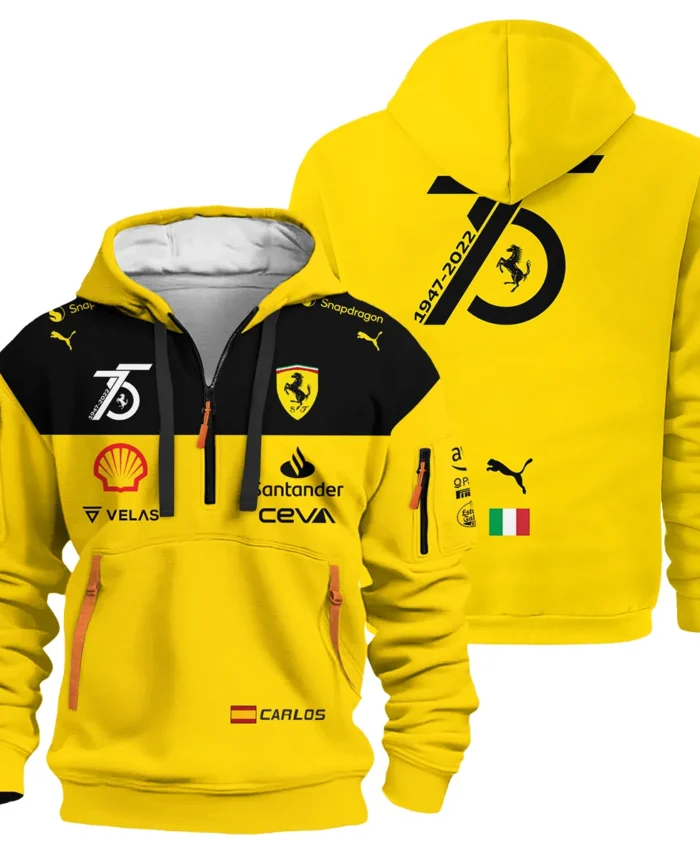 2022 75th Anniversary Carlos Sainz Racing Suit Ferrari F1 Hoodie Half Zip BLVACS190825A13HDF
