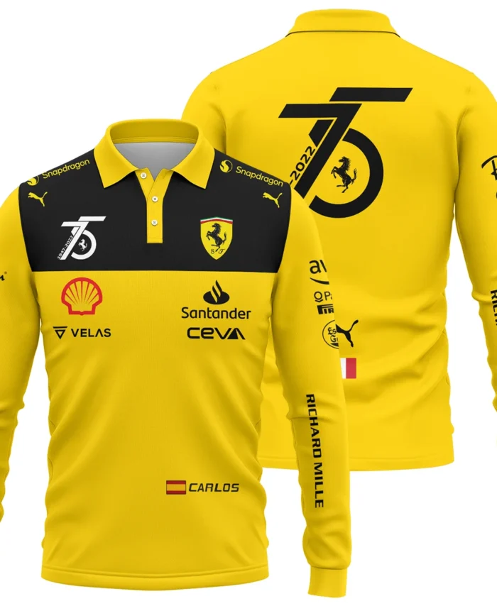 2022 75th Anniversary Carlos Sainz Racing Suit Ferrari F1 Long Polo Shirt BLVACS190825A13LPL