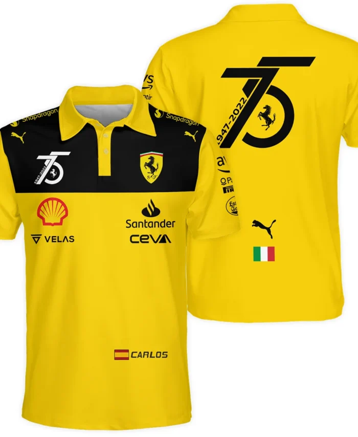 2022 75th Anniversary Carlos Sainz Racing Suit Ferrari F1 Polo Shirt BLVACS190825A13PL