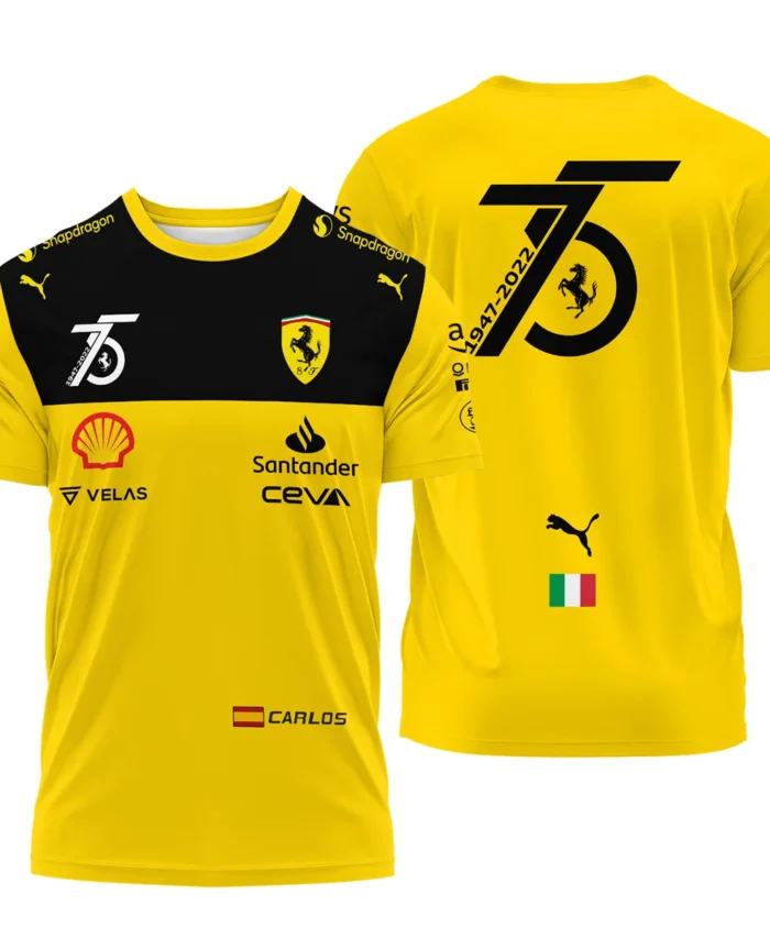 2022 75th Anniversary Carlos Sainz Racing Suit Ferrari F1 T-Shirt BLVACS190825A13TS
